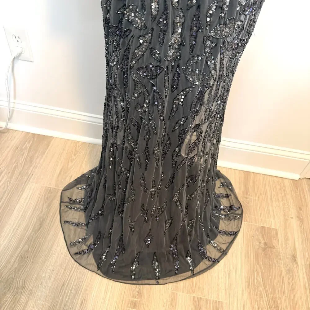Mac Duggal 5124 Beaded Long Sleeve Evening Gown In Charcoal Size 8 New - Picture 5 of 16